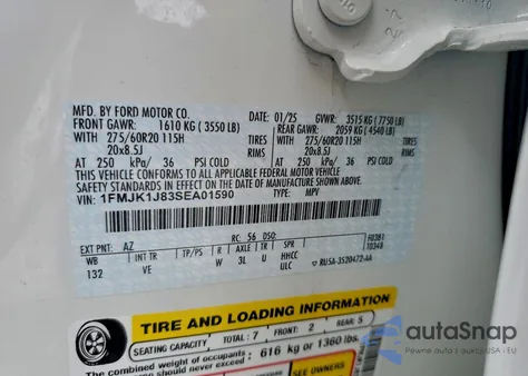 2025 Ford Expedition Max Active z USA, uszkodzony, nr VIN 1FMJK1J83SEA01590